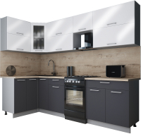 Готовая кухня Интерлиния Мила Gloss 50-12x27 (белый глянец/графит софт/травертин серый) - 