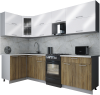 Готовая кухня Интерлиния Мила Gloss 50-12x27 (белый глянец/дуб вотан/травертин серый) - 