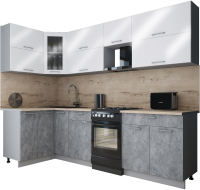 Готовая кухня Интерлиния Мила Gloss 50-12x27 (белый глянец/керамика/травертин серый) - 