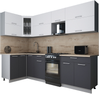 Кухонный гарнитур Интерлиния Мила Gloss 50-12x27 (белый софт/графит софт/травертин серый) - 