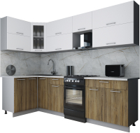 Готовая кухня Интерлиния Мила Gloss 50-12x27 (белый софт/дуб вотан/травертин серый) - 