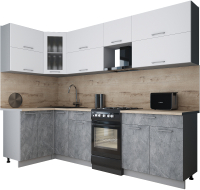 Кухонный гарнитур Интерлиния Мила Gloss 50-12x27 (белый софт/керамика/травертин серый) - 