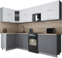 Кухонный гарнитур Интерлиния Мила Gloss 50-12x27 (белый софт/серый софт/травертин серый) - 