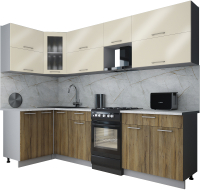 Готовая кухня Интерлиния Мила Gloss 50-12x27 (ваниль глянец/дуб вотан/травертин серый) - 