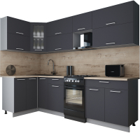 Готовая кухня Интерлиния Мила Gloss 50-12x27 (графит софт/графит софт/травертин серый) - 