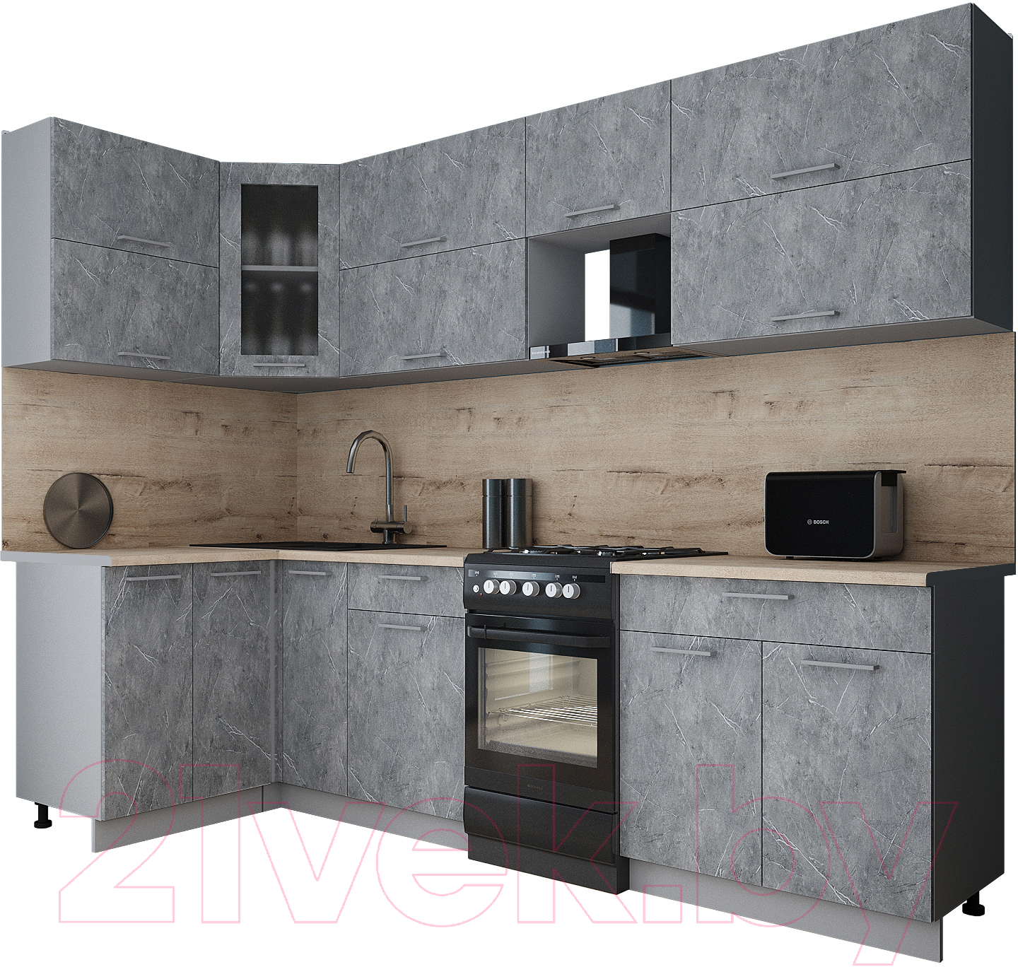 Кухонный гарнитур Interline Мила Gloss 50-12x27 (керамика/керамика/травертин серый)