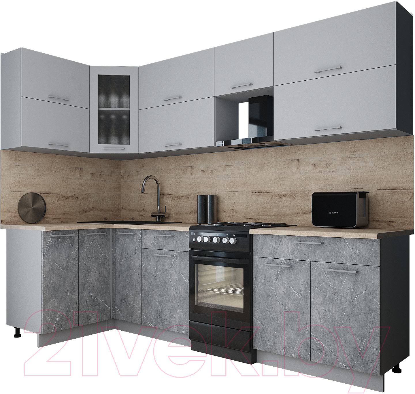 Кухонный гарнитур Interline Мила Gloss 50-12x27 (грей/керамика/травертин серый)