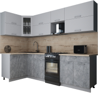 Кухонный гарнитур Интерлиния Мила Gloss 50-12x27 (пепел софт/керамика/травертин серый) - 