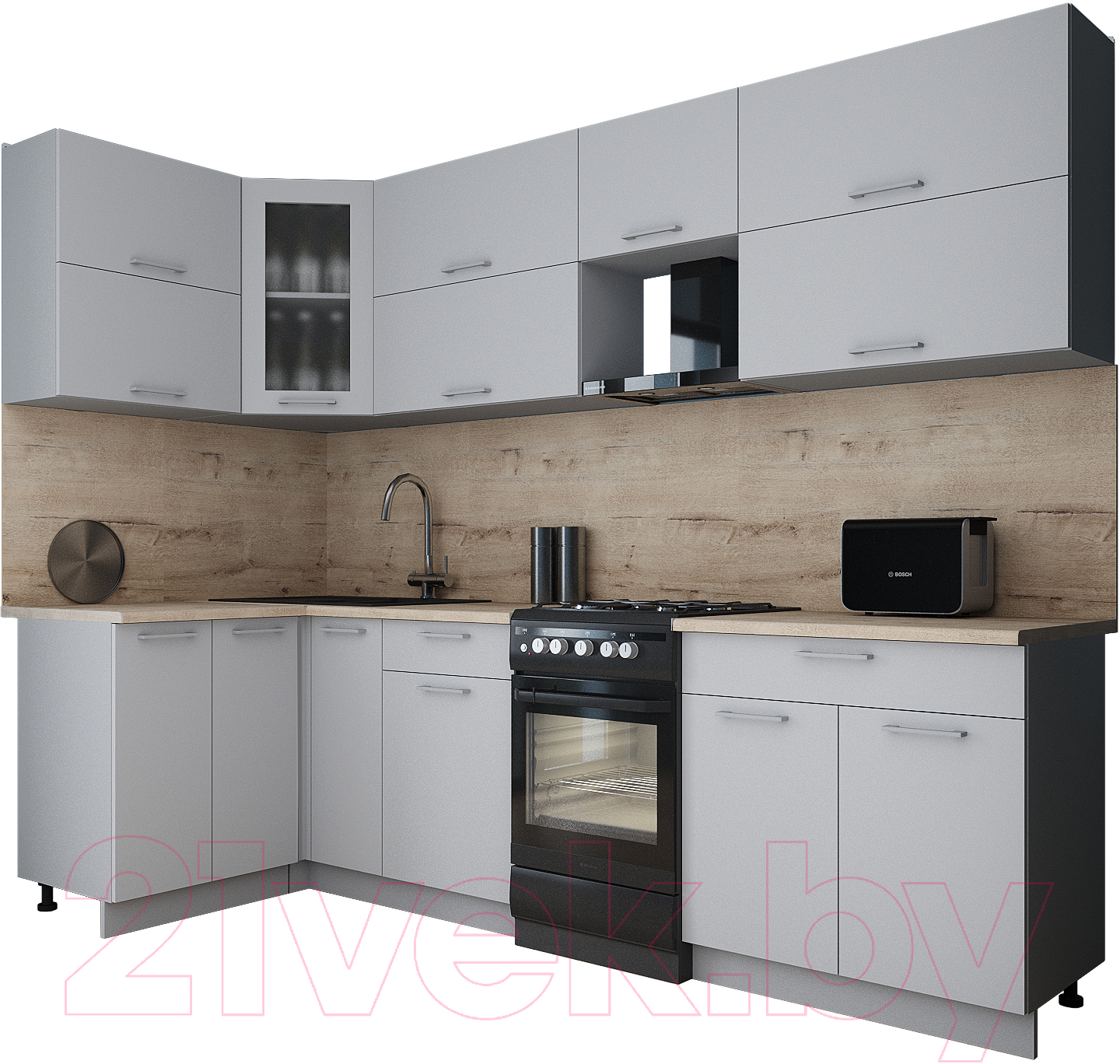 Кухонный гарнитур Interline Мила Gloss 50-12x27 (грей/грей/травертин серый)