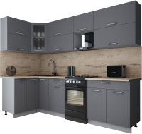 Кухонный гарнитур Интерлиния Мила Gloss 50-12x27 (серый софт/серый софт/травертин серый) - 