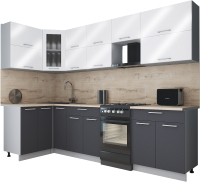 Готовая кухня Интерлиния Мила Gloss 50-12x28 (белый глянец/графит софт/травертин серый) - 