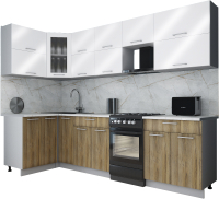 Готовая кухня Интерлиния Мила Gloss 50-12x28 (белый глянец/дуб вотан/травертин серый) - 
