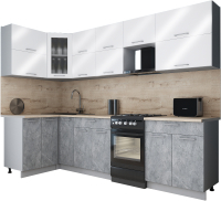 Готовая кухня Интерлиния Мила Gloss 50-12x28 (белый глянец/керамика/травертин серый) - 