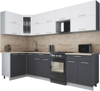Кухонный гарнитур Интерлиния Мила Gloss 50-12x28 (белый софт/графит софт/травертин серый) - 