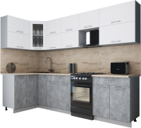 Кухонный гарнитур Интерлиния Мила Gloss 50-12x28 (белый софт/керамика/травертин серый) - 