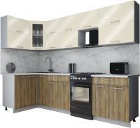 Готовая кухня Интерлиния Мила Gloss 50-12x28 (ваниль глянец/дуб вотан/травертин серый) - 