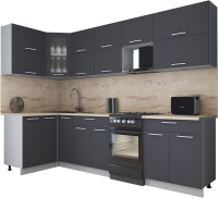 Кухонный гарнитур Интерлиния Мила Gloss 50-12x28 (графит софт/графит софт/травертин серый) - 