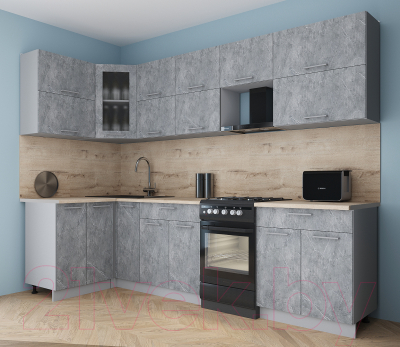 Готовая кухня Интерлиния Мила Gloss 50-12x28 (керамика/керамика/травертин серый)