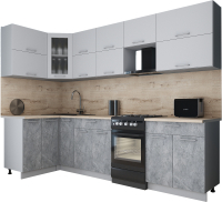 Готовая кухня Интерлиния Мила Gloss 50-12x28 (пепел софт/керамика/травертин серый) - 