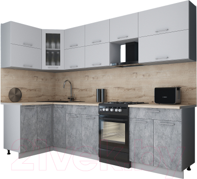 Готовая кухня Интерлиния Мила Gloss 50-12x28 (пепел софт/керамика/травертин серый)