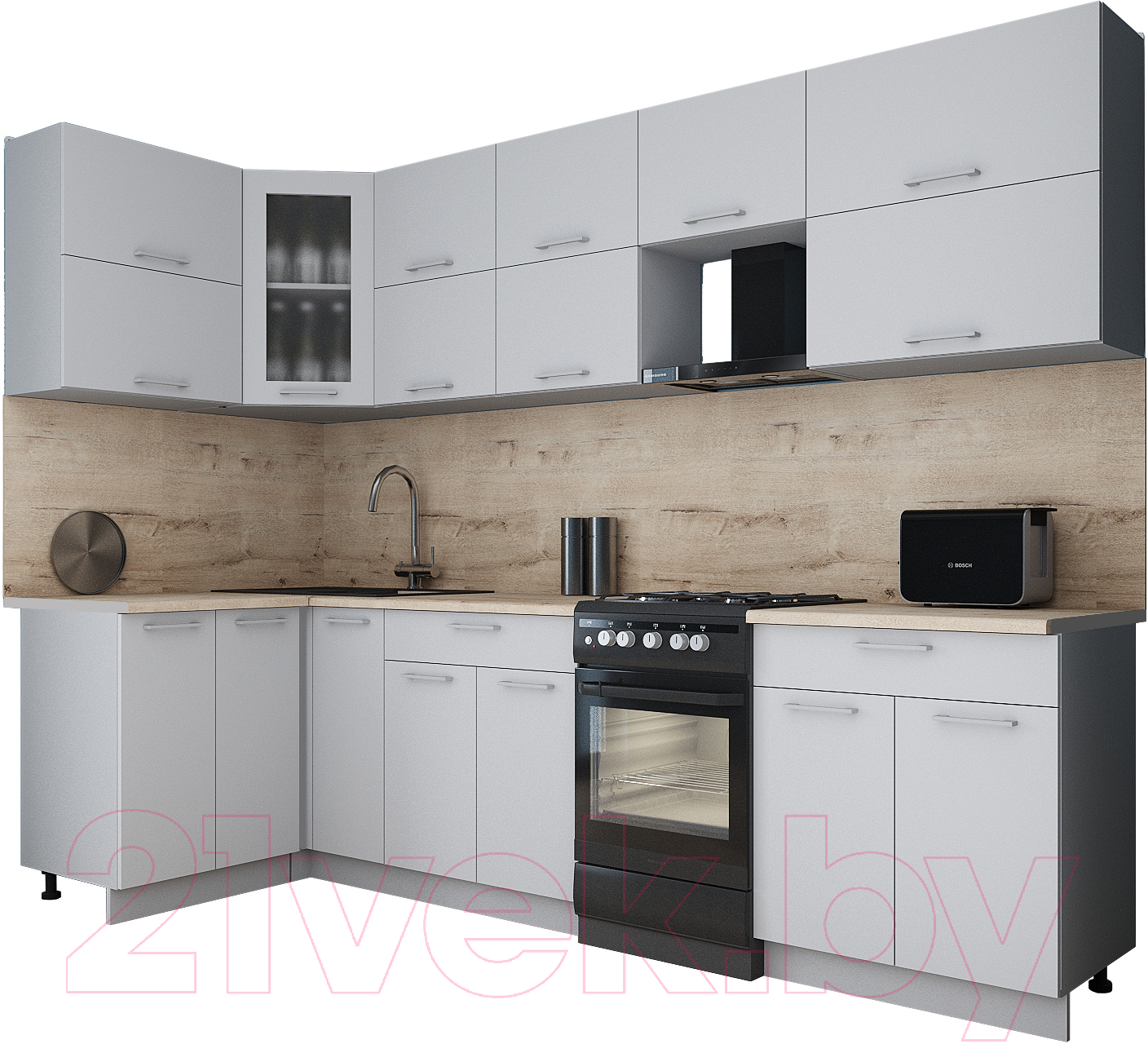 Кухонный гарнитур Interline Мила Gloss 50-12x28 (грей/грей/травертин серый)