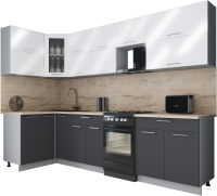 Кухонный гарнитур Интерлиния Мила Gloss 50-12x29 (белый глянец/графит софт/травертин серый) - 