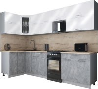 Кухонный гарнитур Интерлиния Мила Gloss 50-12x29 (белый глянец/керамика/травертин серый) - 