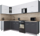 Кухонный гарнитур Интерлиния Мила Gloss 50-12x29 (белый софт/графит софт/травертин серый) - 