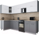 Кухонный гарнитур Интерлиния Мила Gloss 50-12x29 (белый софт/серый софт/травертин серый) - 