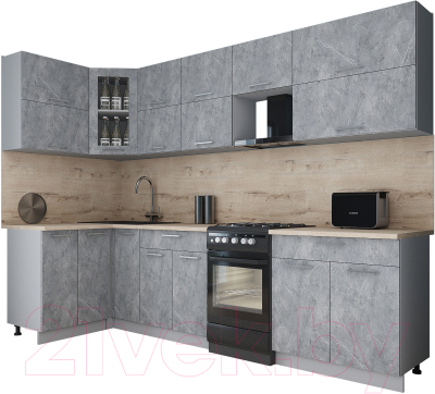 Готовая кухня Интерлиния Мила Gloss 50-12x29 (керамика/керамика/травертин серый)