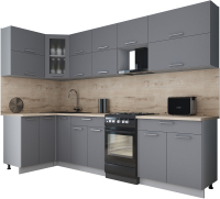 Кухонный гарнитур Интерлиния Мила Gloss 50-12x29 (серый софт/серый софт/травертин серый) - 