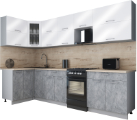 Кухонный гарнитур Интерлиния Мила Gloss 50-12x30 (белый глянец/керамика/травертин серый) - 