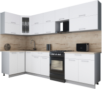 Кухонный гарнитур Интерлиния Мила Gloss 50-12x30 (белый софт/белый софт/травертин серый) - 