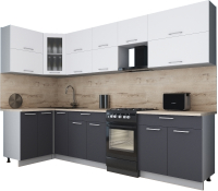 Кухонный гарнитур Интерлиния Мила Gloss 50-12x30 (белый софт/графит софт/травертин серый) - 