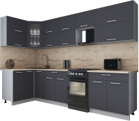Кухонный гарнитур Интерлиния Мила Gloss 50-12x30 (графит софт/графит софт/травертин серый) - 