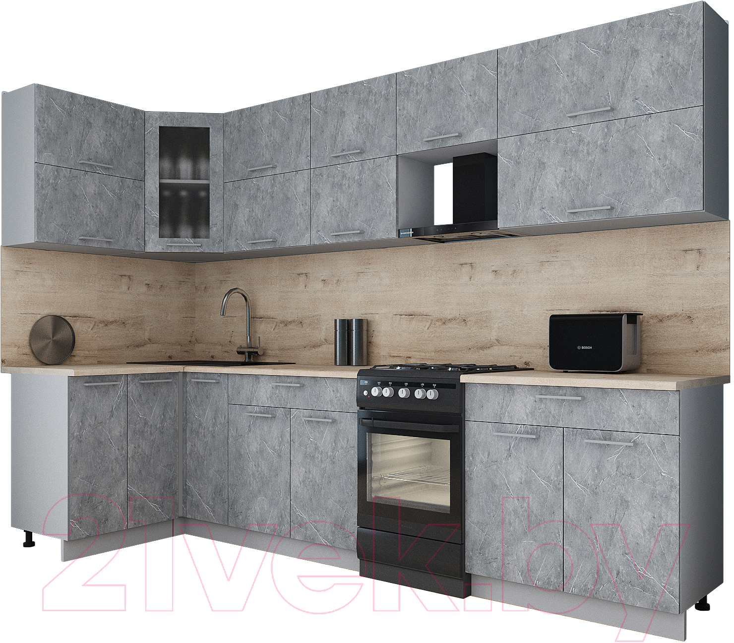 Кухонный гарнитур Interline Мила Gloss 50-12x30 (керамика/керамика/травертин серый)