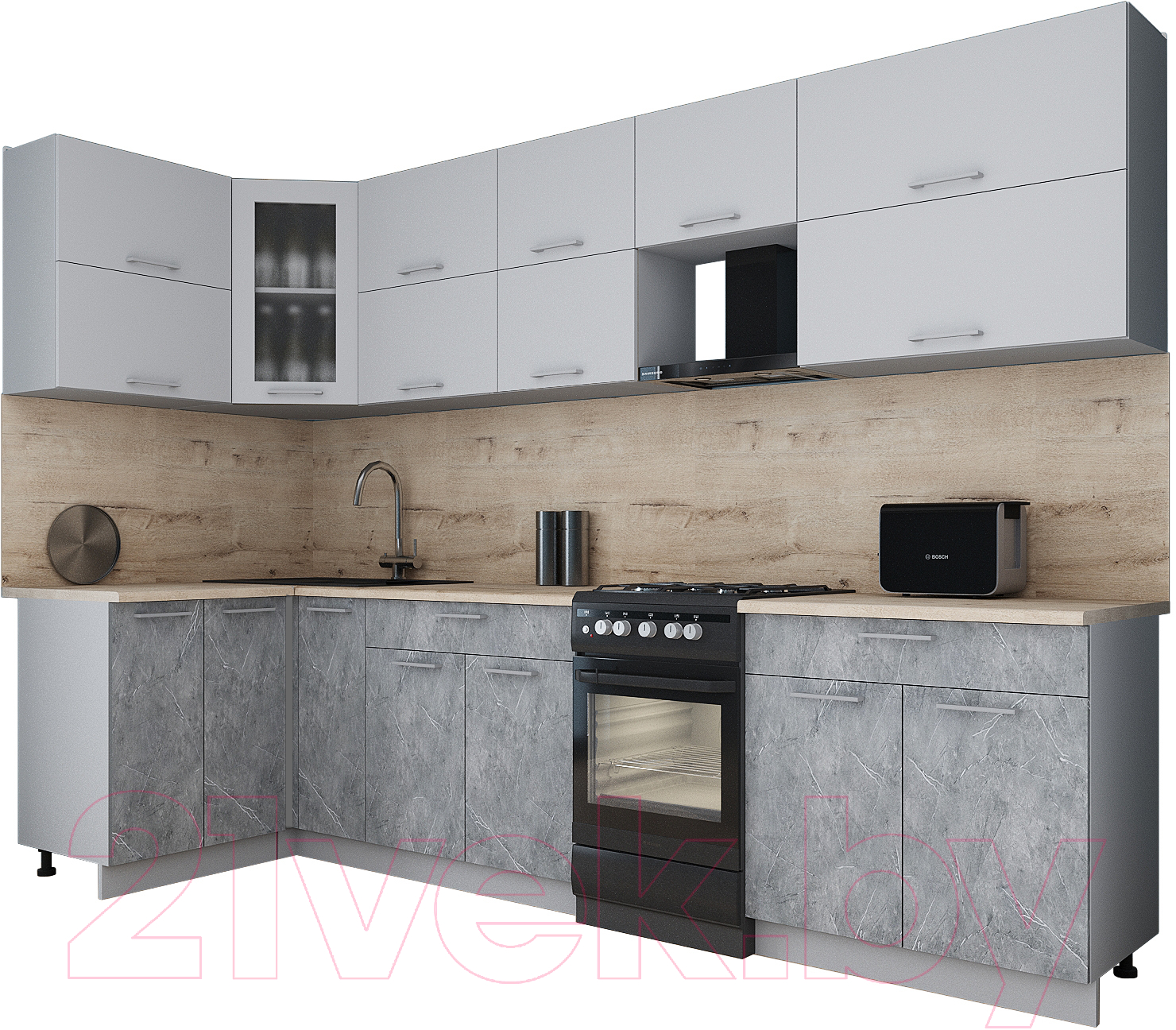 Кухонный гарнитур Interline Мила Gloss 50-12x30 (грей/керамика/травертин серый)