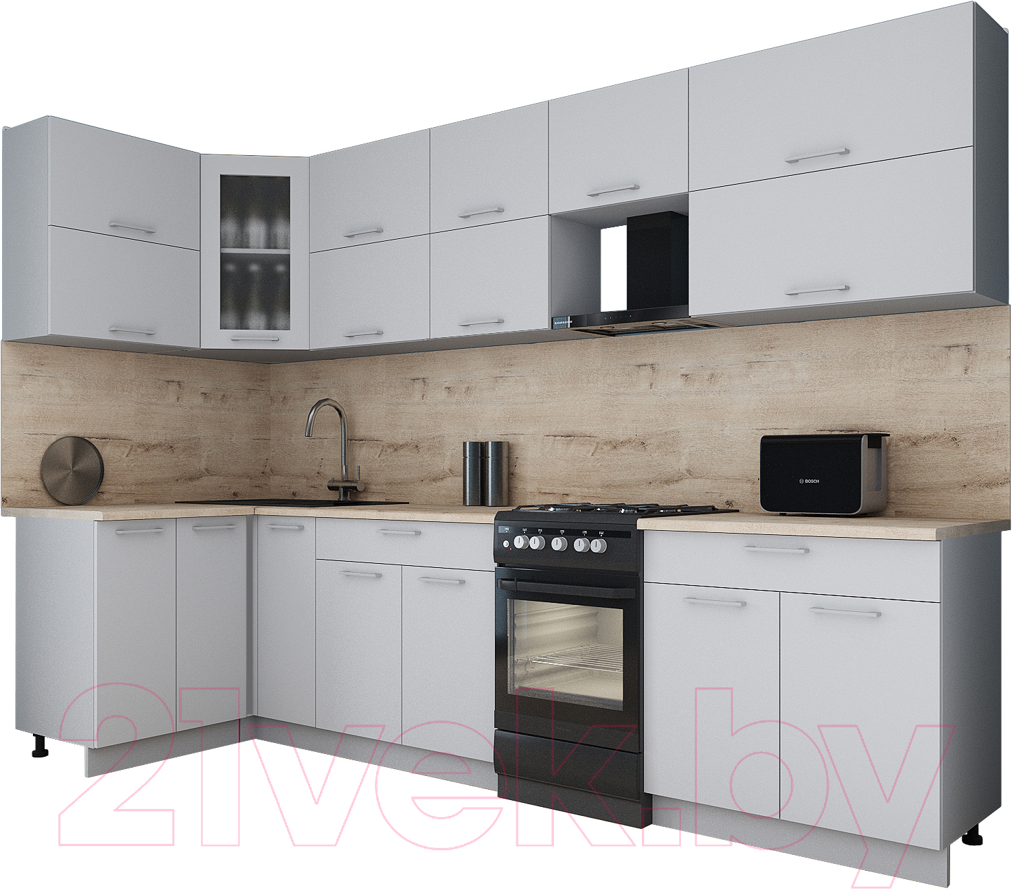Кухонный гарнитур Interline Мила Gloss 50-12x30 (грей/грей/травертин серый)