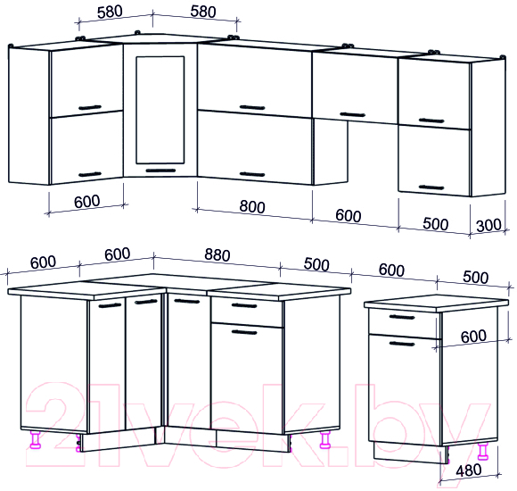 Готовая кухня Интерлиния Мила Gloss 60-12x25