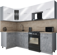 Кухонный гарнитур Интерлиния Мила Gloss 60-12x25 (белый глянец/керамика/травертин серый) - 
