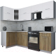 Кухонный гарнитур Интерлиния Мила Gloss 60-12x25 (белый софт/дуб вотан/травертин серый) - 