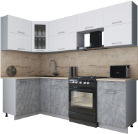 Кухонный гарнитур Интерлиния Мила Gloss 60-12x25 (белый софт/керамика/травертин серый) - 