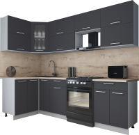 Кухонный гарнитур Интерлиния Мила Gloss 60-12x26 (графит софт/графит софт/травертин серый) - 