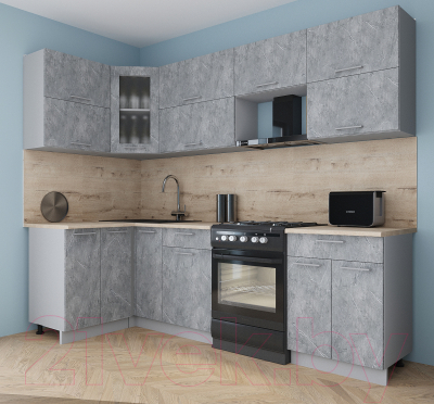 Готовая кухня Интерлиния Мила Gloss 60-12x26 (керамика/керамика/травертин серый)
