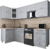 Кухонный гарнитур Интерлиния Мила Gloss 60-12x26 (пепел софт/керамика/травертин серый) - 