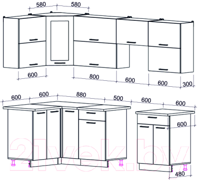 Кухонный гарнитур Интерлиния Мила Gloss 60-12x26 (пепел софт/пепел софт/травертин серый)