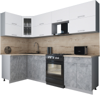 Кухонный гарнитур Интерлиния Мила Gloss 60-12x27 (белый софт/керамика/травертин серый) - 