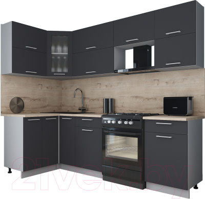 Готовая кухня Интерлиния Мила Gloss 60-12x25 (графит софт/графит софт/травертин серый)