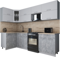Кухонный гарнитур Интерлиния Мила Gloss 60-12x27 (пепел софт/керамика/травертин серый) - 