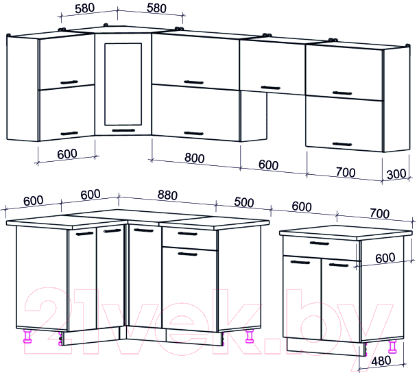 Готовая кухня Интерлиния Мила Gloss 60-12x27